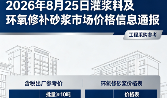 君山2026年8月25日灌浆料及环氧修补砂浆市场价格信息通报